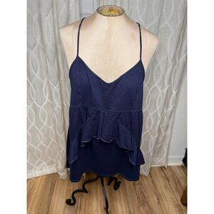AEO babydoll Navy Blue Spaghetti Strap Top lagenlook Lace Back & Ruffle Hem XL